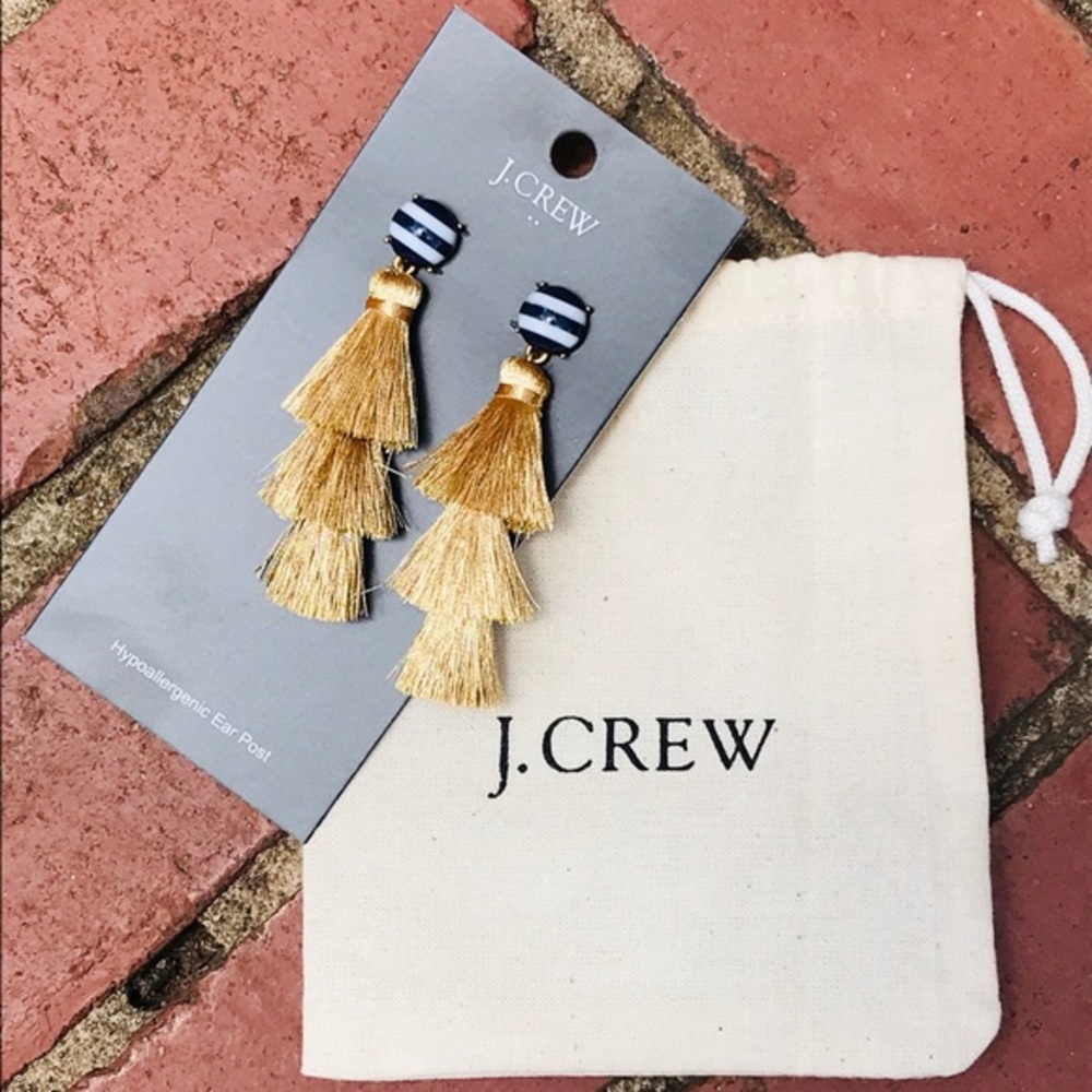 J. Crew Gold Striped Tassel Earrings NWT - Picture 2 of 6